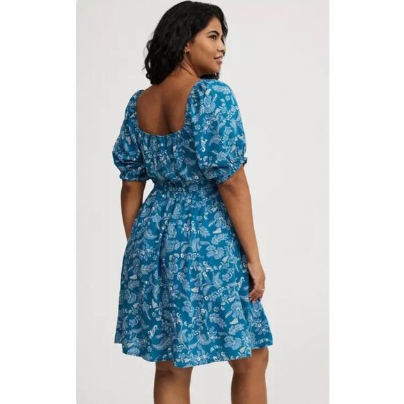 Torrid Womens Mini Puff Sleeve Devy Floral Bluesteel Dress w/ pockets Size 3 NWT - Picture 2 of 11